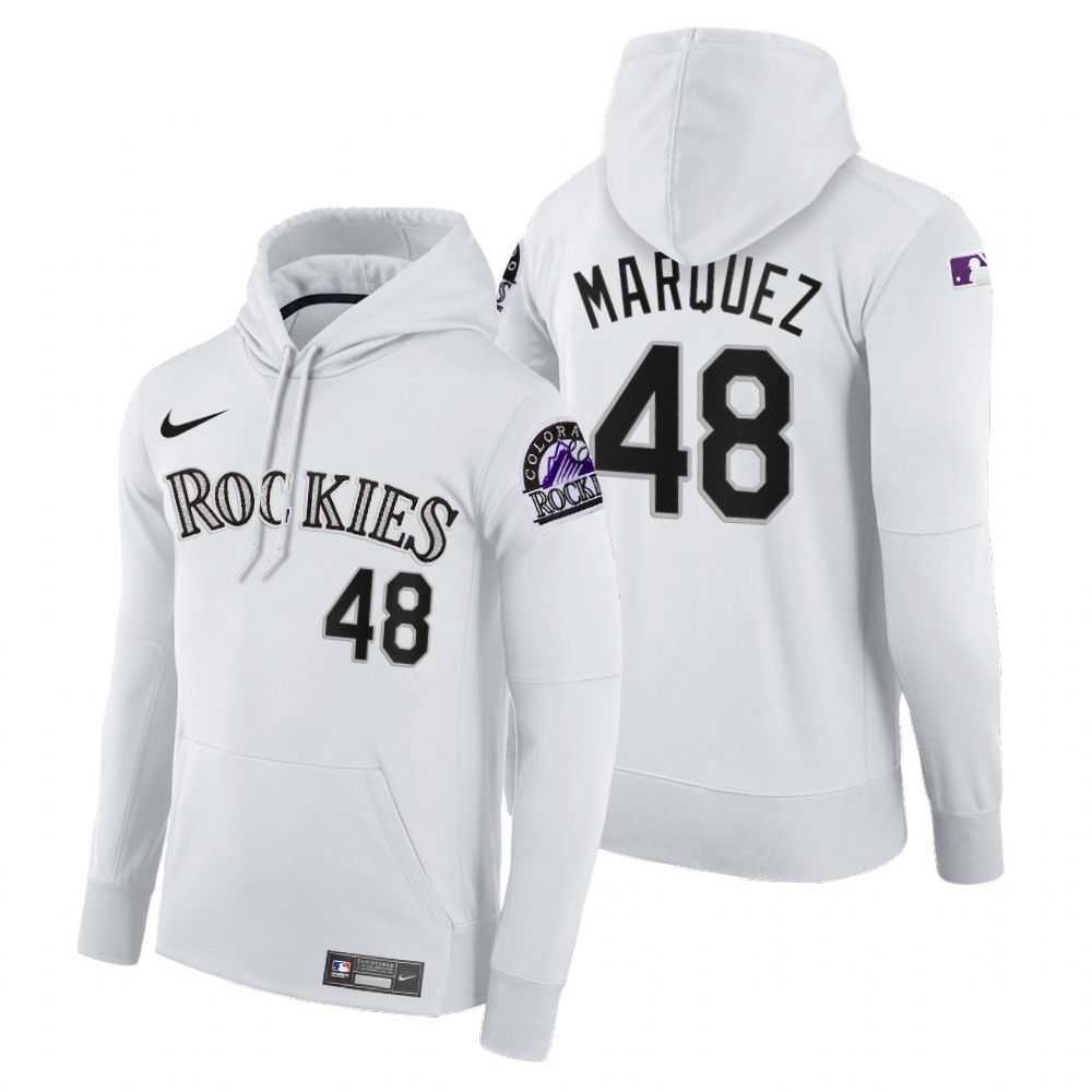 Men Colorado Rockies 48 Marquez white home hoodie 2021 MLB Nike Jerseys